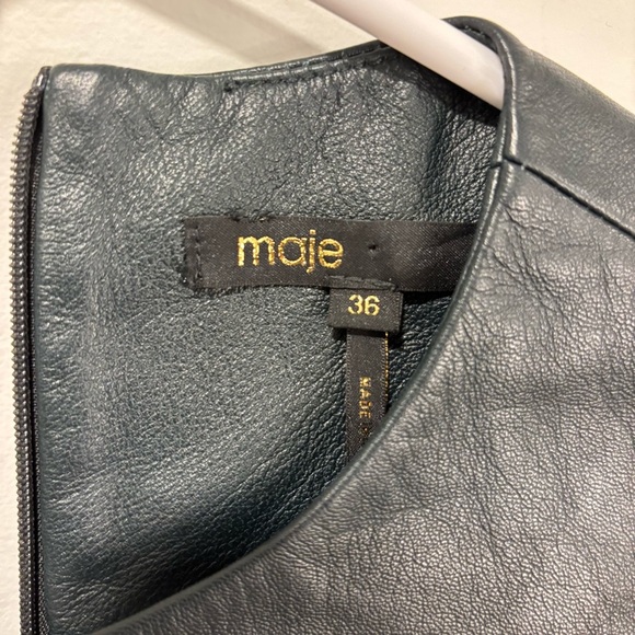 Maje Lambs Leather Mini Dress Twist Knot Front Black Bodycon Party Sleeveless - Picture 2 of 11